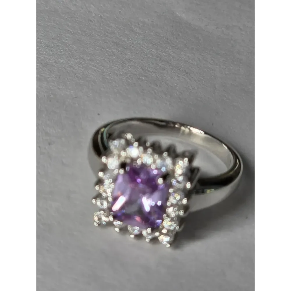 Estate Sale Signed FAS 925 Sterling Silver Purple Cubic Zirconia Ring Size 8
